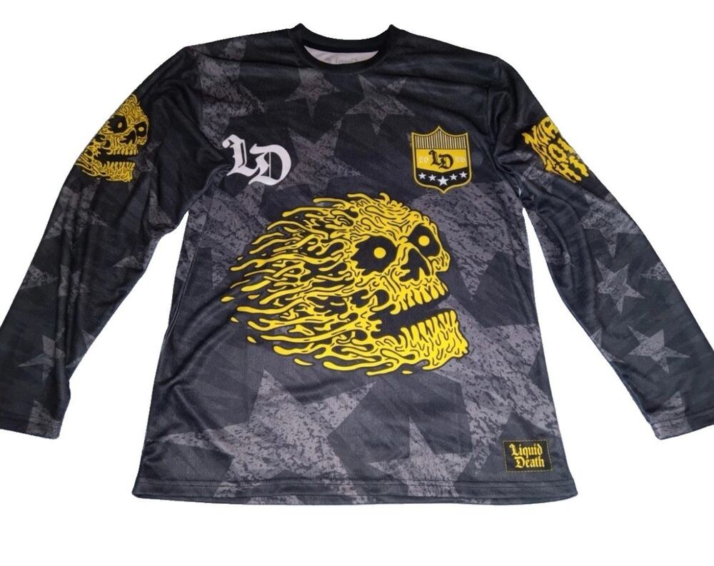 LIQUID DEATH Jersey Moto Sports Racing skull Men XL Performance Shirt NWT Y2K
